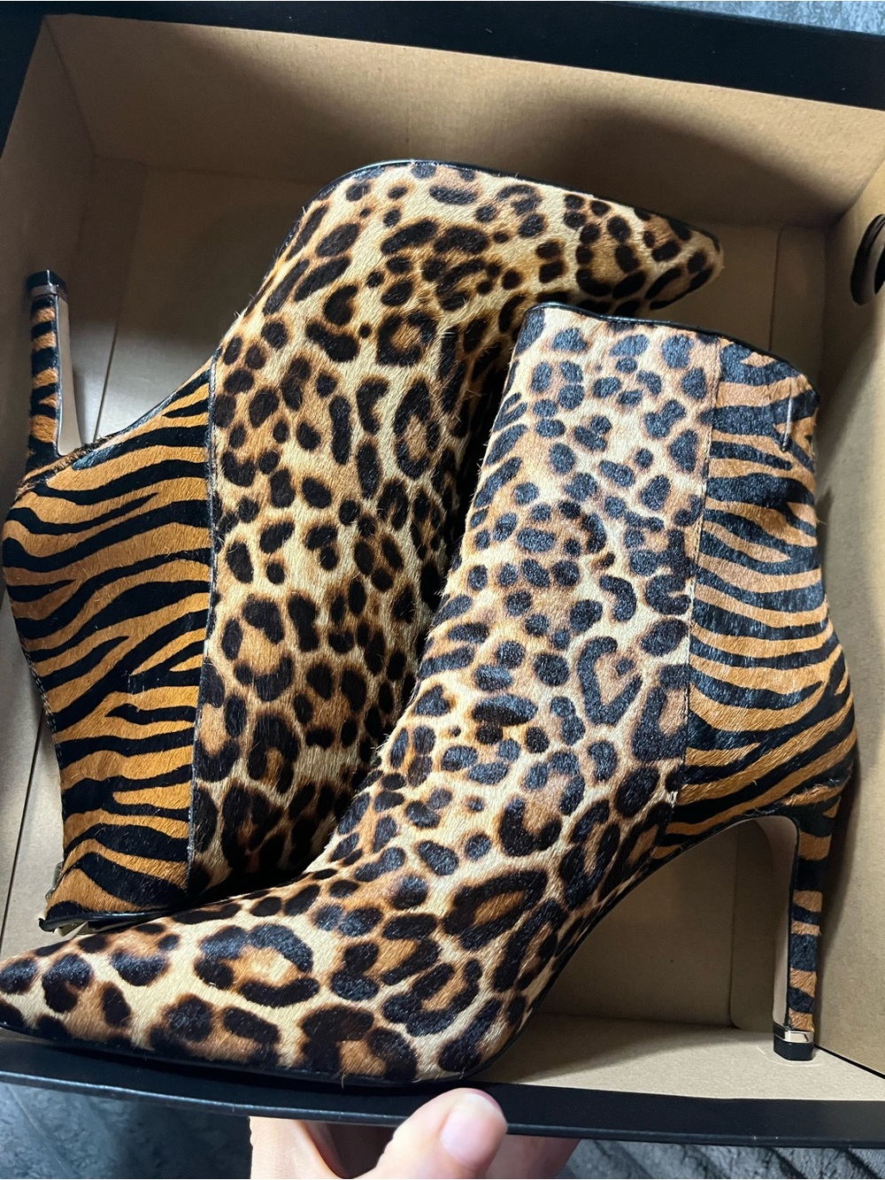 Kenneth Cole Mixed Leopard and Tiger Print Fur Ankle Booties New